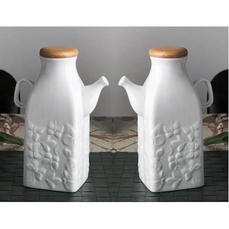 2li Set Bambu Kapaklı Porselen Sütlük Yağdanlık (1 Litre x 2 Adet)
