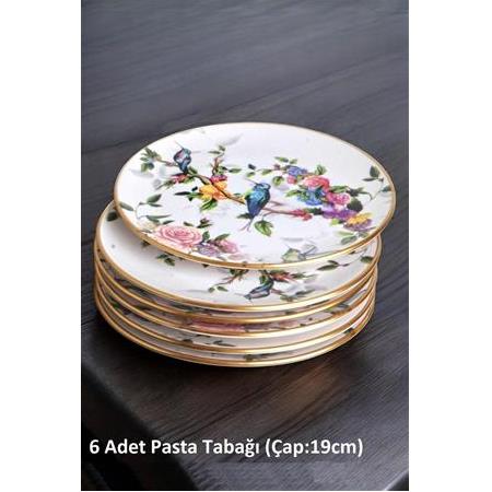 Flora 6 Kişilik 19cm Seramik Pasta Tatlı Sunum Tabağı Seti
