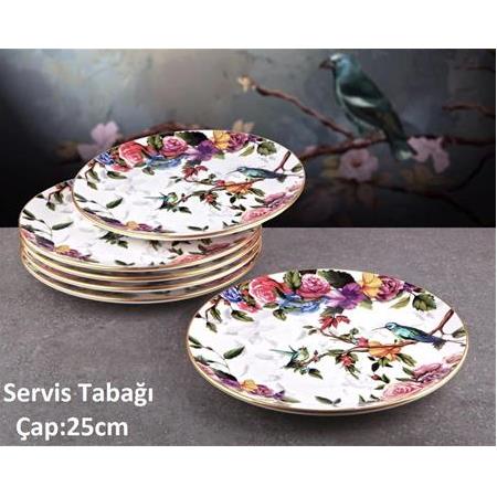 Flora 6 Kişilik 25cm Seramik Servis Sunum Tabağı Seti