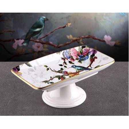Flora Seramik Ayaklı Pasta Kek Çikolata Servis Sunum Tabağı 30x16cm