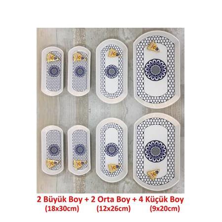 8 Parça Seramik Oval Kayık Kahvaltı Servis Sunum Tabağı Takımı Seti