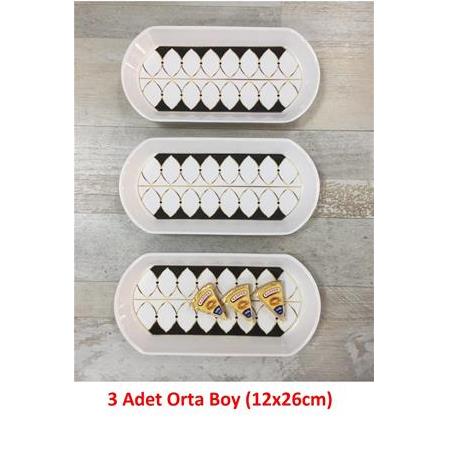 Black Drops 3 Adet 26cm Orta Boy Seramik Oval Kahvaltı Peynir Kayık Servis Sunum Tabağı Takımı Seti