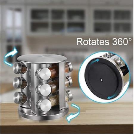 12li Döner Metal Stantlı Cam Baharatlık Baharat Takımı Seti