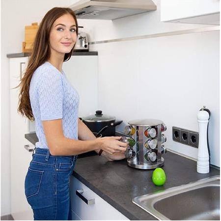 12li Döner Metal Stantlı Cam Baharatlık Baharat Takımı Seti