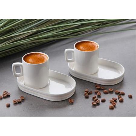 6 Kişilik Porselen Oval Sunumlu Kahve Fincanı Fincan Takımı Seti
