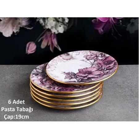 Petunia 6 Kişilik 19cm Seramik Pasta Tatlı Sunum Tabağı Seti