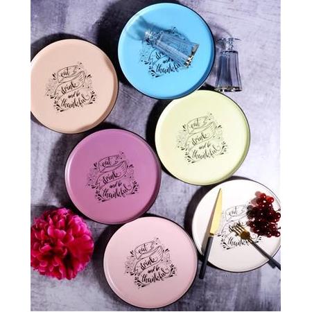 6 Kişilik 22cm Seramik Renkli Pasta Servis Sunum Tabağı Seti - Motto