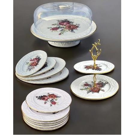 Rose 12 Parça Seramik Pasta Sunum Tabağı Takımı