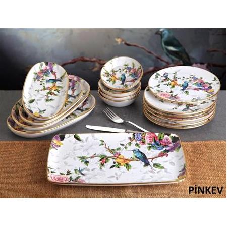 Flora 15 Parça Seramik Kahvaltı Pasta Sunum Tabağı Takımı Seti