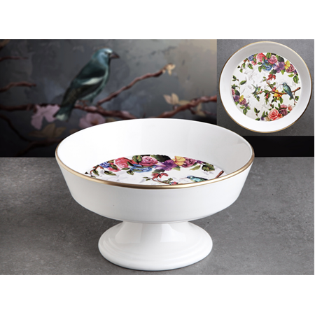 Flora Seramik Ayaklı Meyvelik Salata Kasesi Sunum Tabağı - Çap:23cm