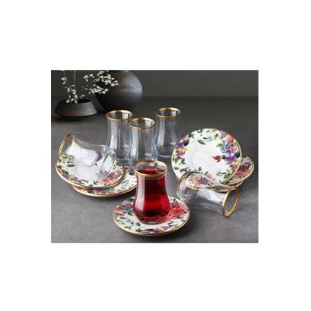 Flora 18 Parça Seramik Pasta Tabağı Çay Bardağı Servis Sunum Takımı Seti