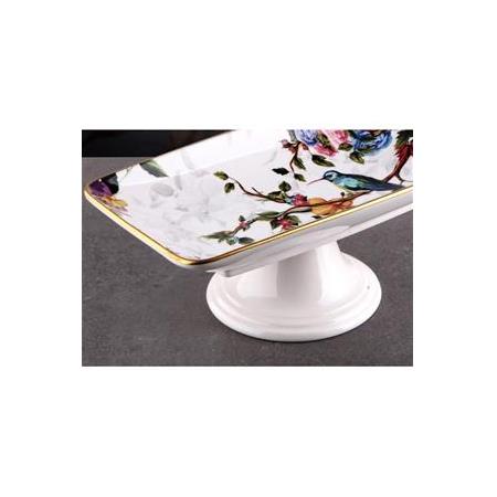 Flora Seramik Ayaklı Pasta Kek Çikolata Servis Sunum Tabağı 30x16cm