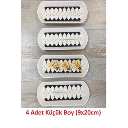 Black Drops 4 Adet 20cm Küçük Boy Seramik Oval Kahvaltı Peynir Kayık Servis Sunum Tabağı Takımı Seti